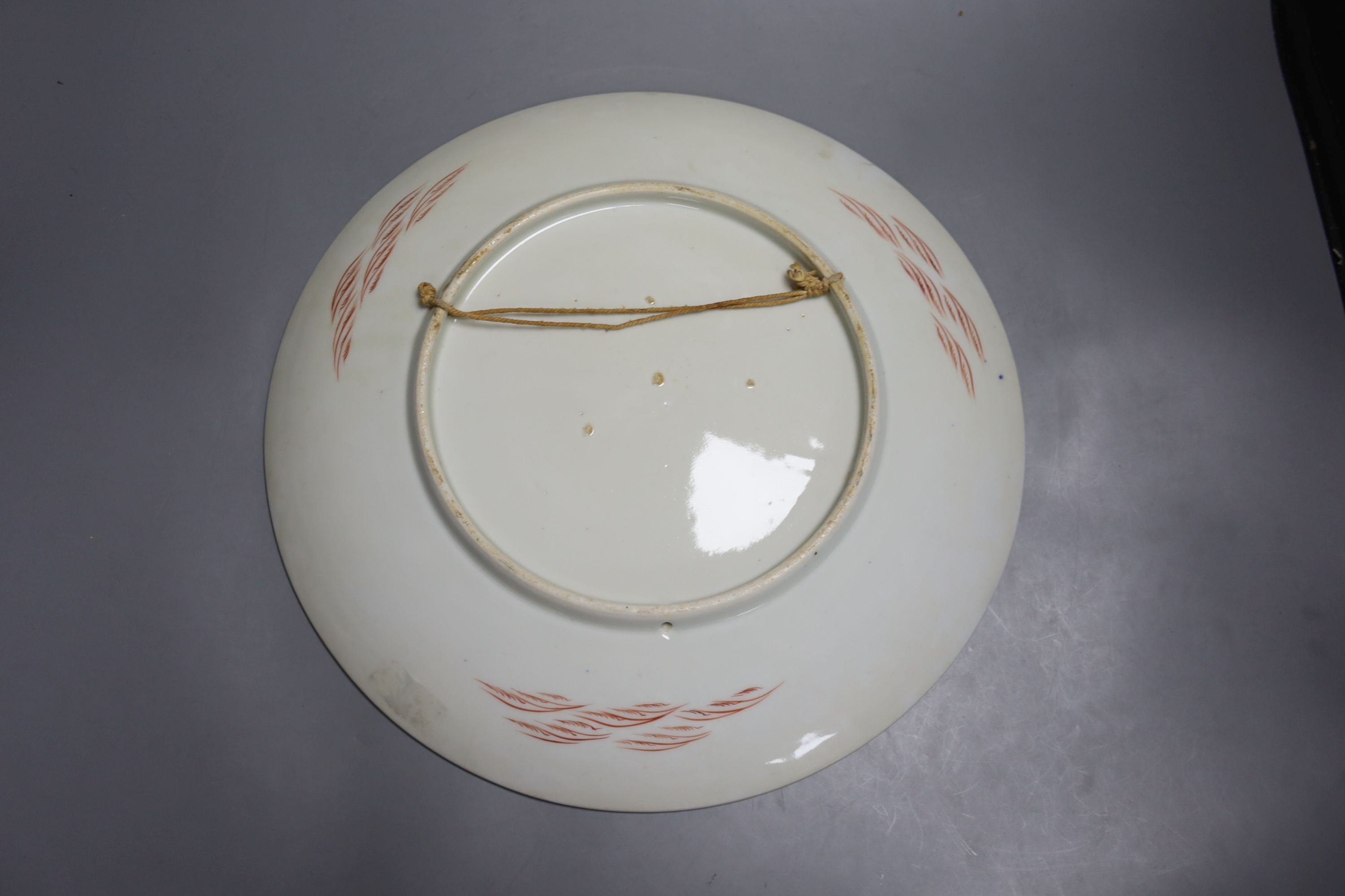 A pair of Japanese enamelled porcelain dishes, Meiji period, 36.5cm.